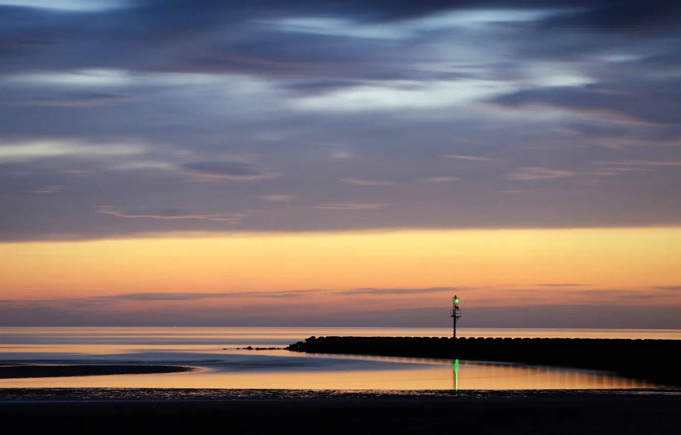 Фото обои море, небо, закат, тучи, берег, побережье, Англия, вечер