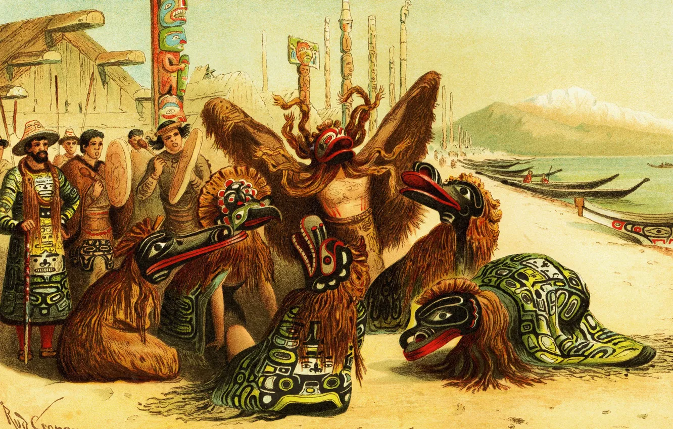 Фото обои картина, живопись, painting, Bella Coola, Indians Native North America