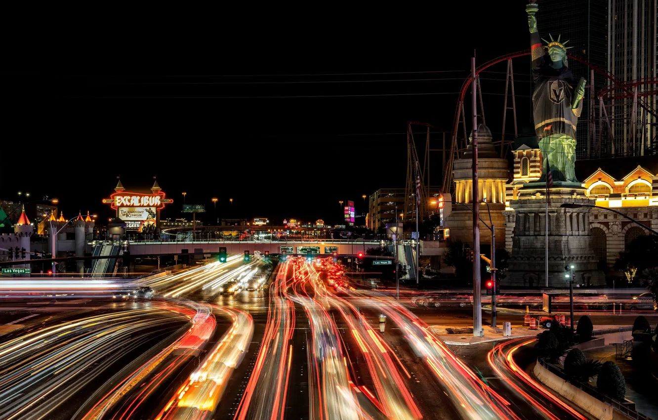 Фото обои Las Vegas, long exposure, Light trails