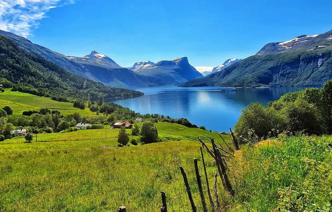 Фото обои горы, озеро, Норвегия, Эресфьорд