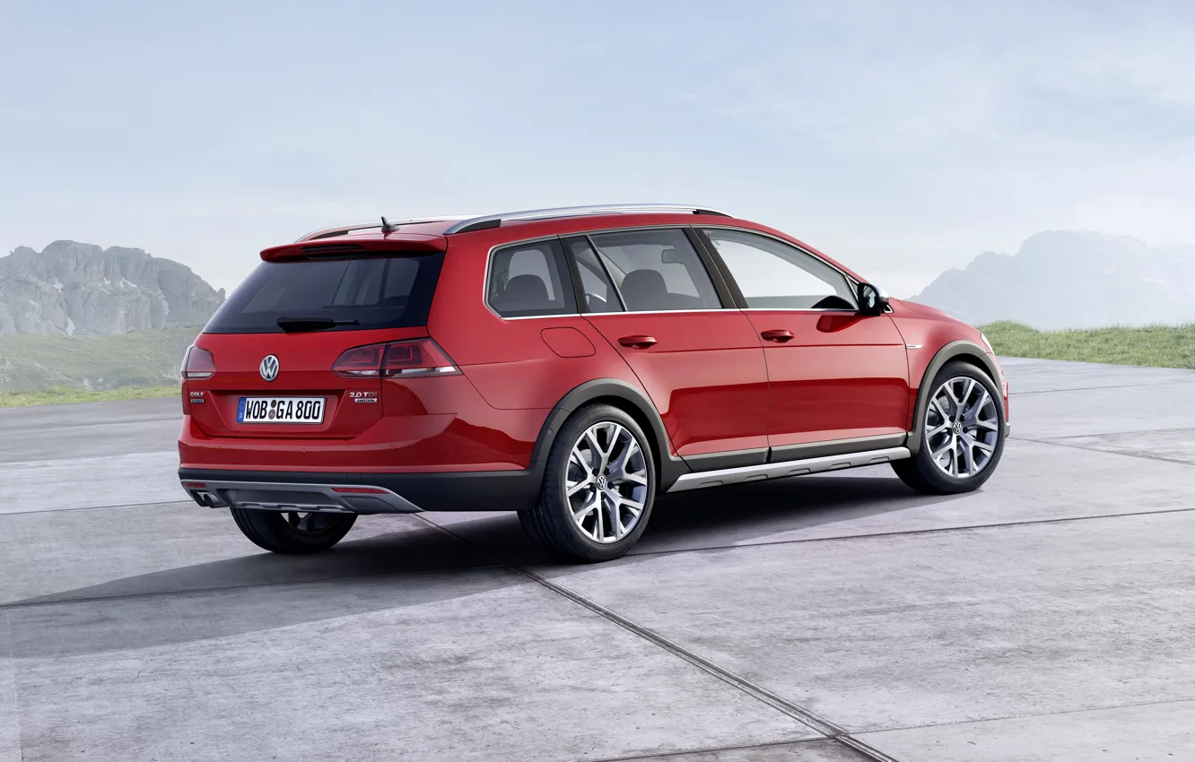Фото обои красный, Volkswagen, сбоку, универсал, 2014, Golf Alltrack