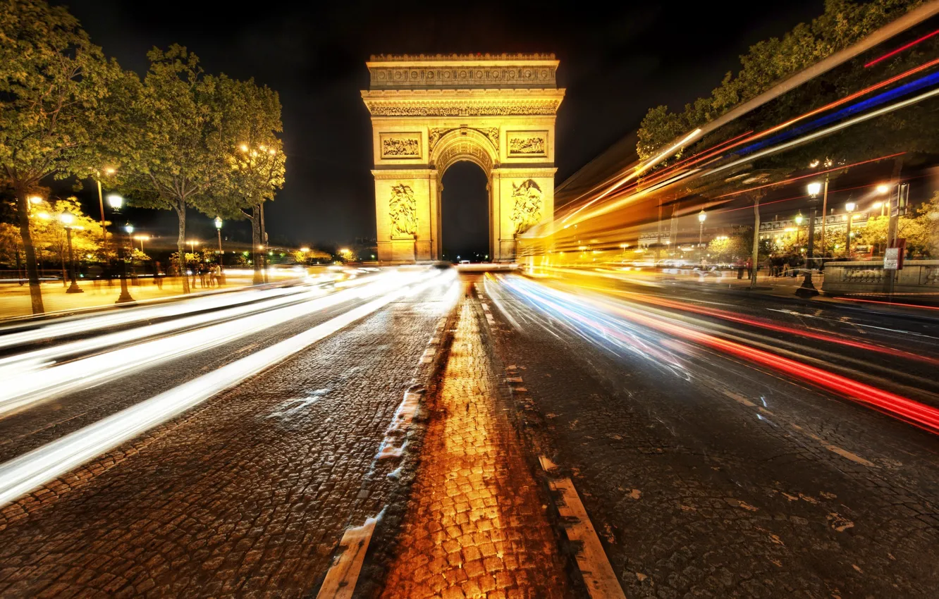 Фото обои ночь, париж, франция, paris, france, Arc de Triomphe