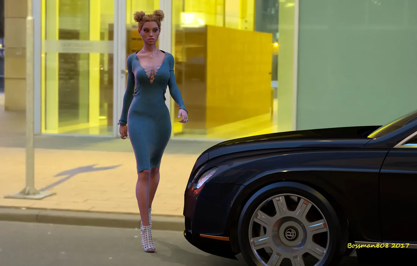 Фото обои авто, девушка, кучерявая