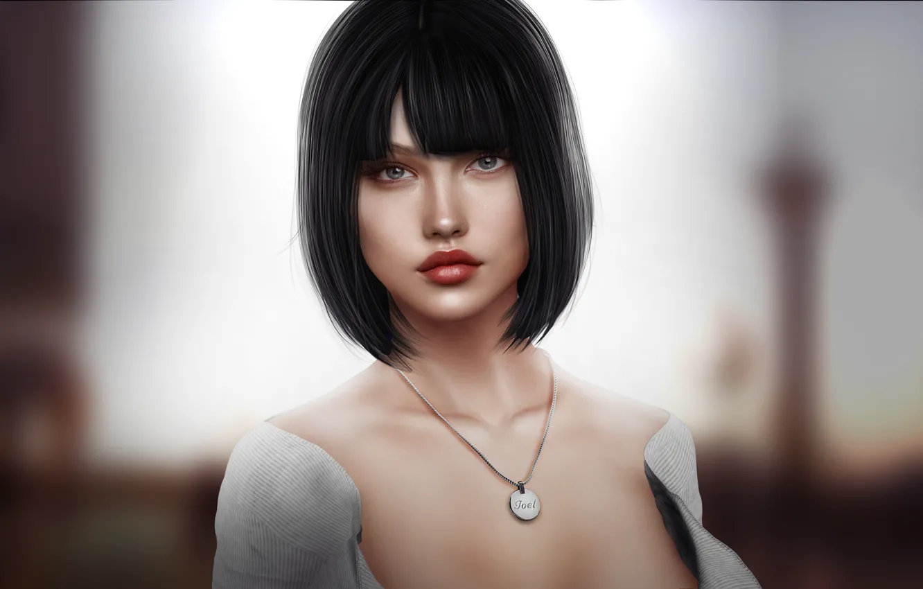 Фото обои взгляд, девушка, лицо, волосы, милашка