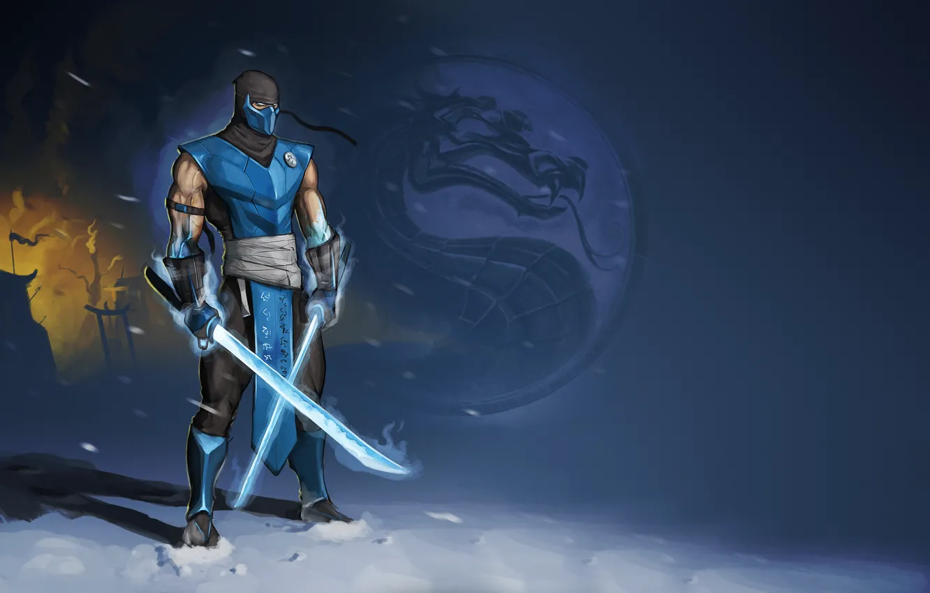 Фото обои холод, ниндзя, мечи, Mortal Kombat, Sub-Zero, Саб-Зиро
