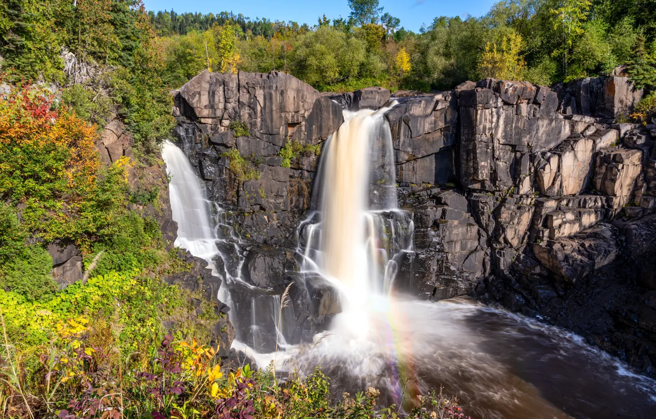 Фото обои скала, фото, Канада, Canada, Pigeon River High Falls
