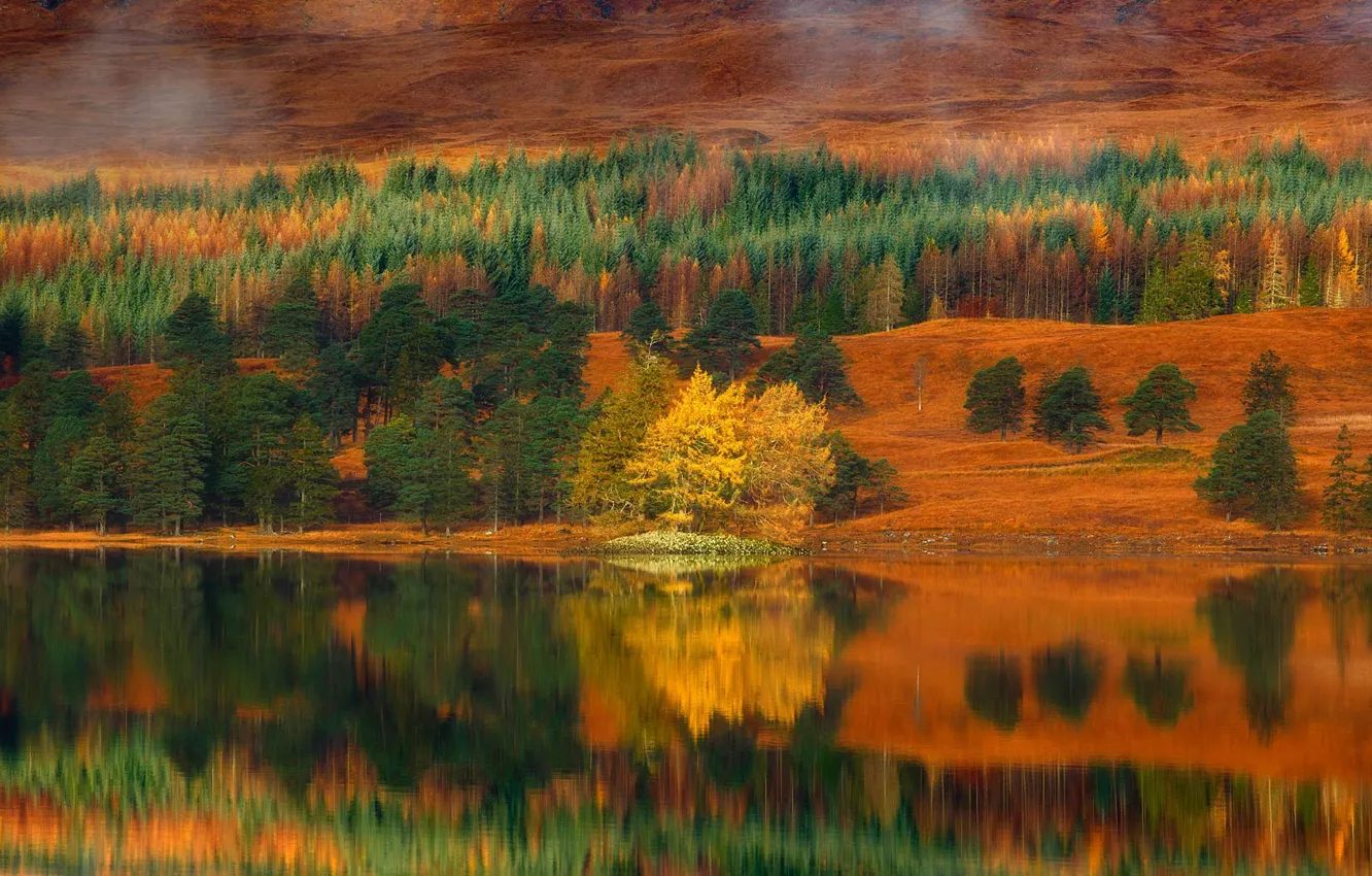Фото обои осень, Шотландия, озеро Талла