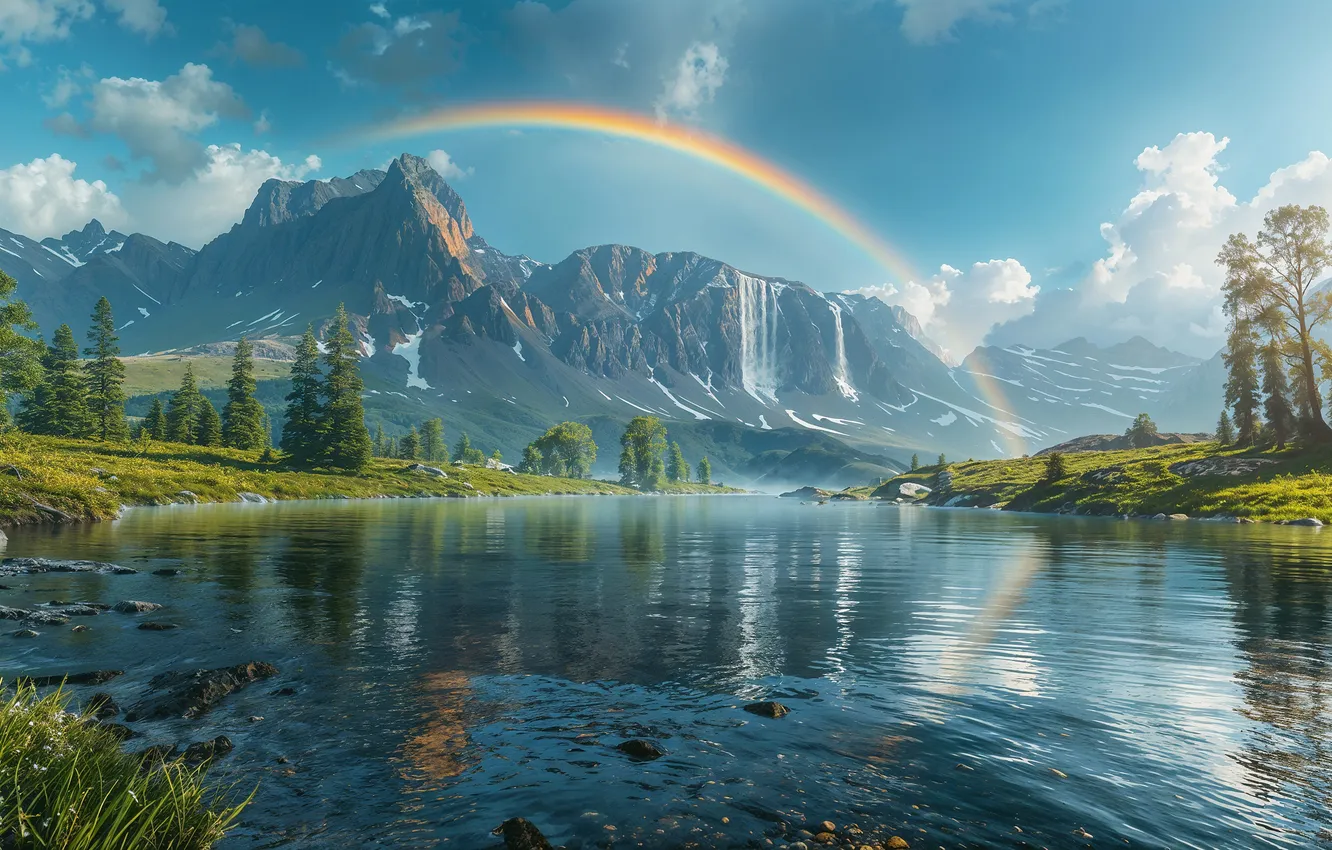 Фото обои rainbow, landscape, nature, beautiful, view, ai art