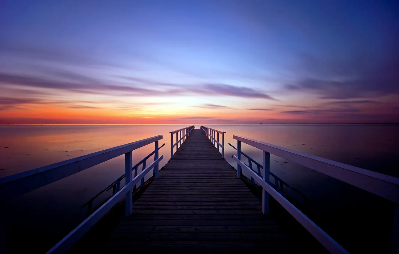 Фото обои море, закат, мост