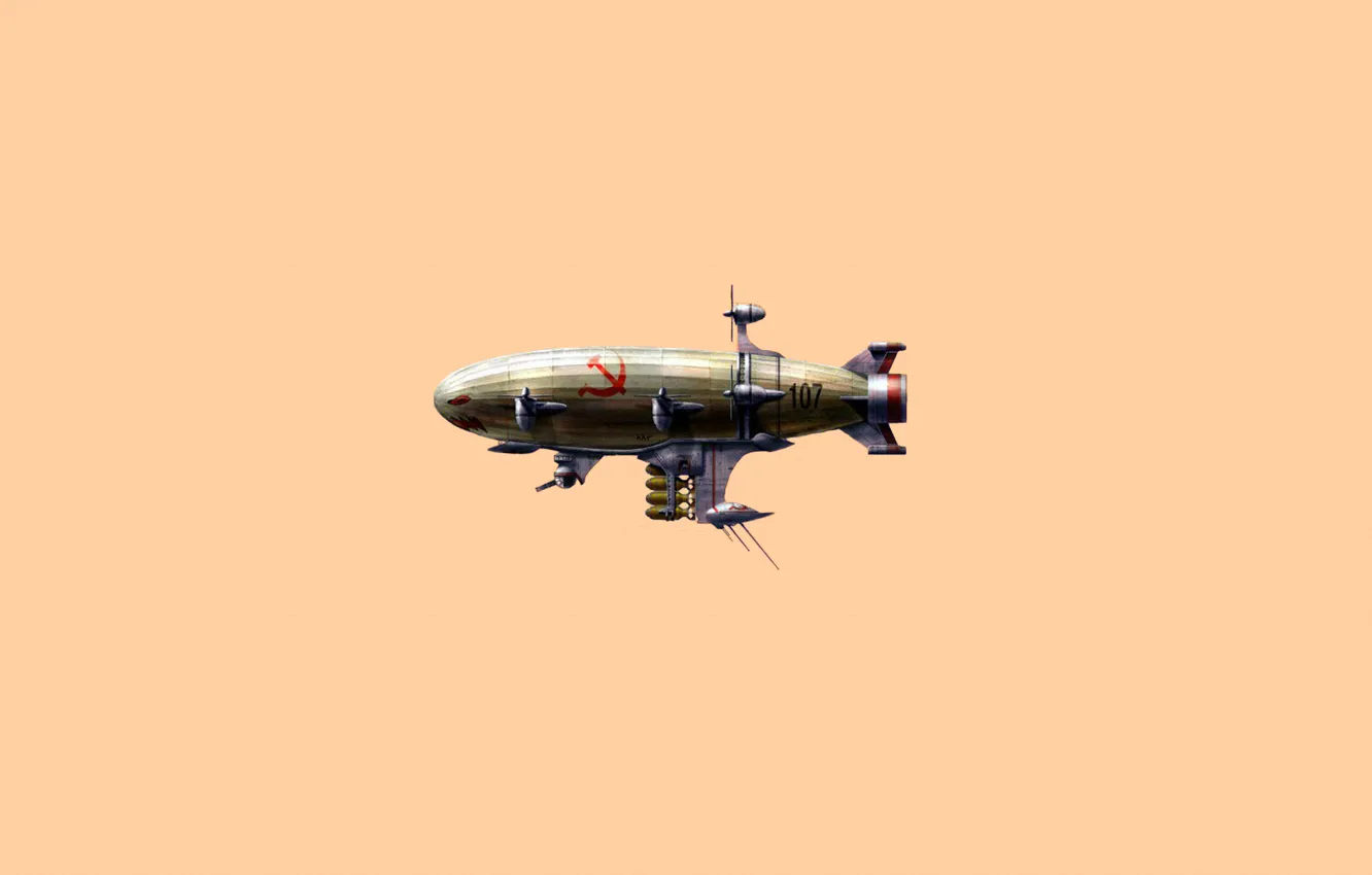 Фото обои минимализм, дирижабль, red alert, серп и молот, airship, dirigible, светлый фон, kirov