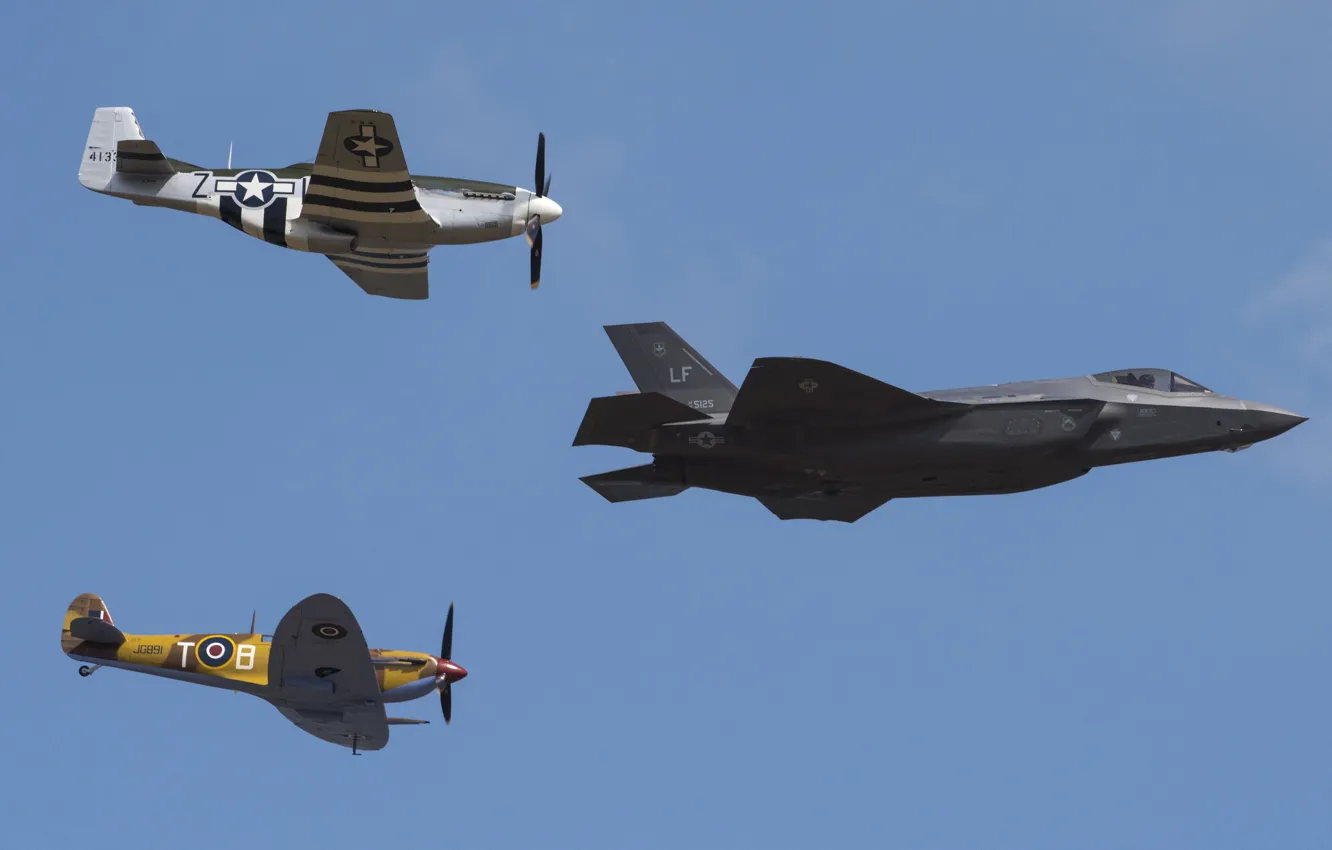 Фото обои Spitfire, USAF, P-51D Mustang, RAF, F-35 Lightning II