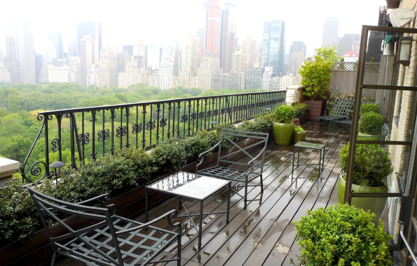 Фото обои Нью-Йорк, балкон, пентхаус, мегаполис, NYC, терраса, garden, erb