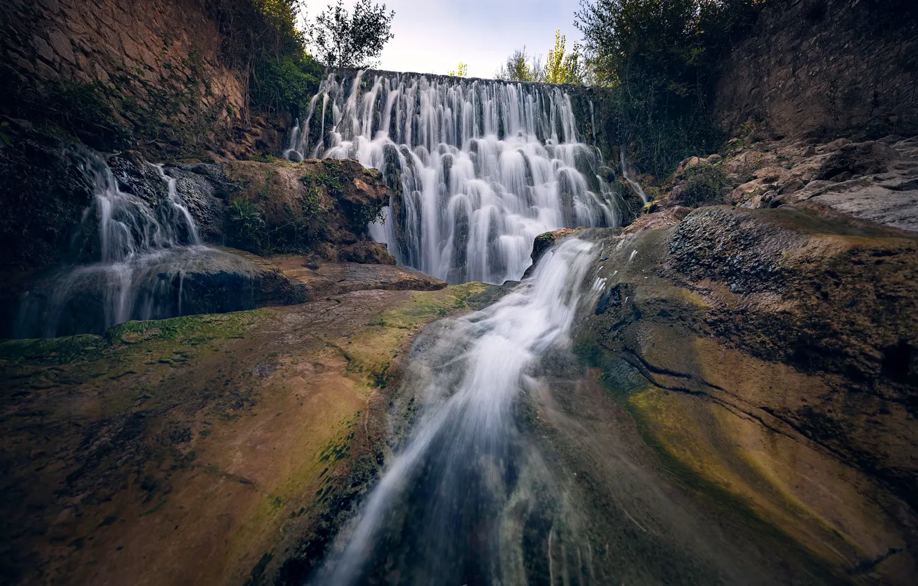 Фото обои камни, скалы, течение, водопад, поток, водопады, каскад