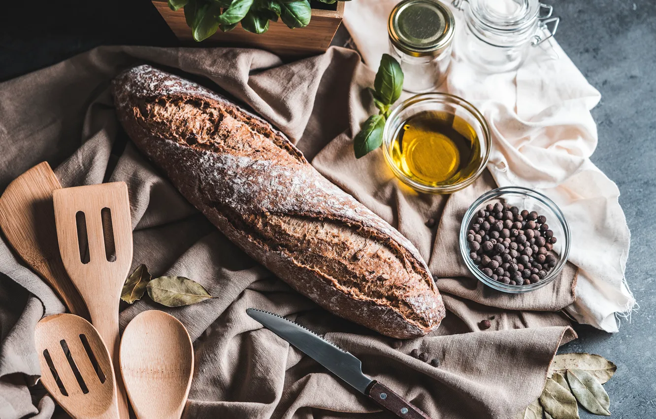 Фото обои масло, хлеб, нож, выпечка, специи