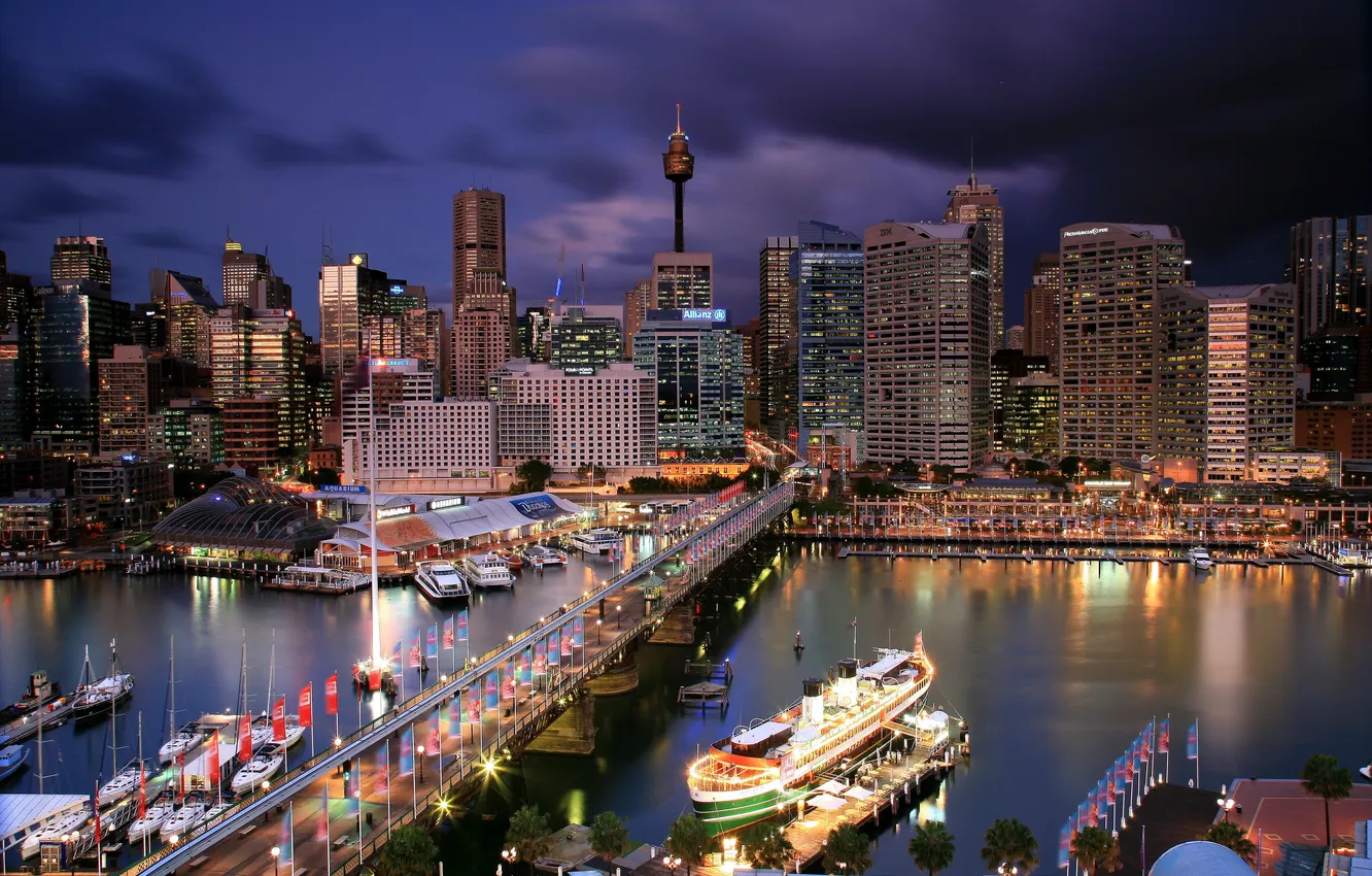 Фото обои мост, city, улица, дома, вечер, Австралия, порт, Сидней