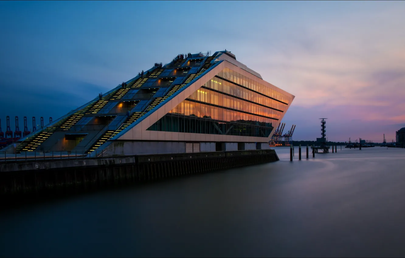 Фото обои здание, кран, Германия, порт, Гамбург, гавань