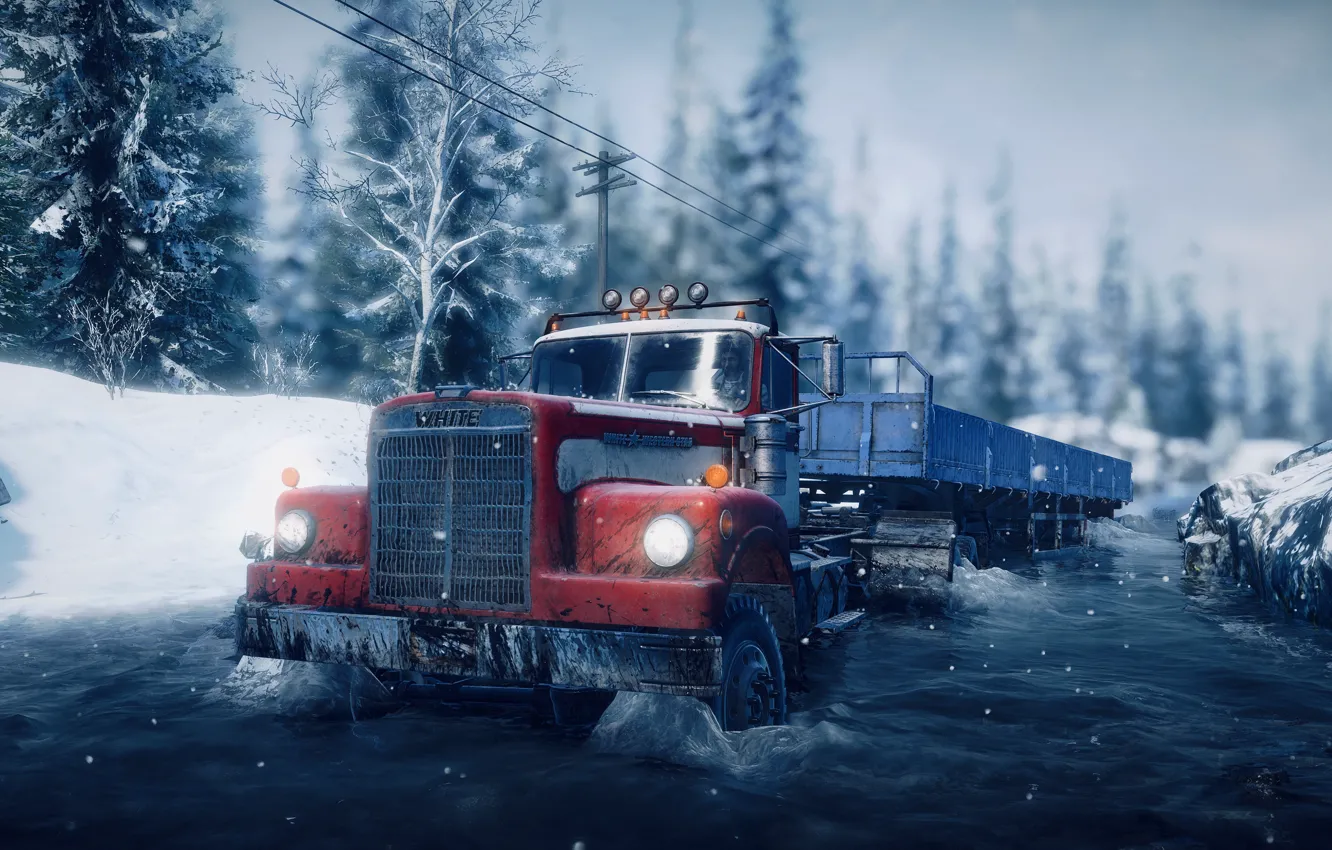 Фото обои HDR, Alaska, Wood, Winter, Water, Snow, Truck, Game