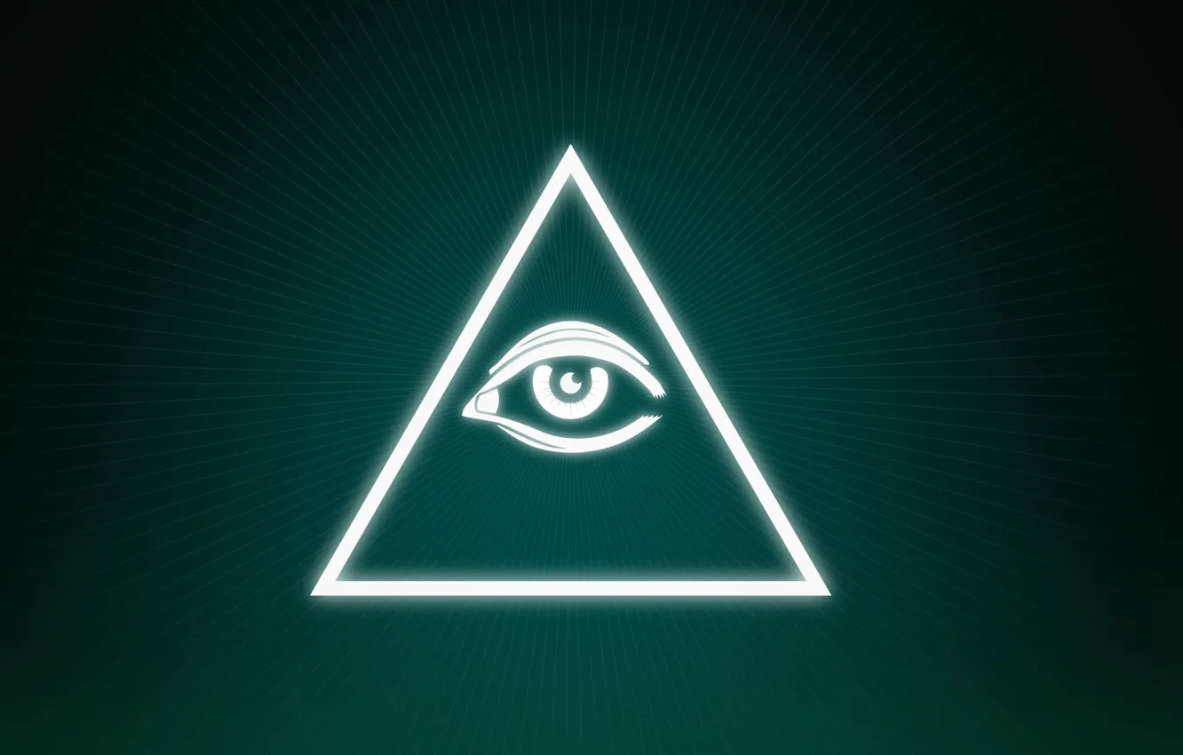 Фото обои глаз, треугольник, eye, triangle, иллюминаты, illuminati, темно-зеленый фон, dark green background