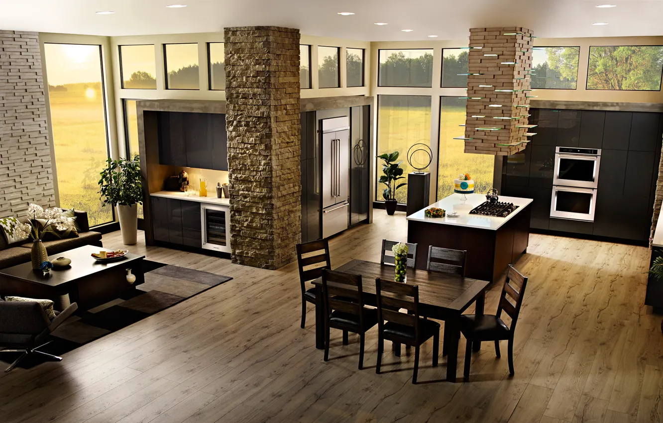 Фото обои интерьер, кухня, гостиная, столовая, East coast, contemporary house