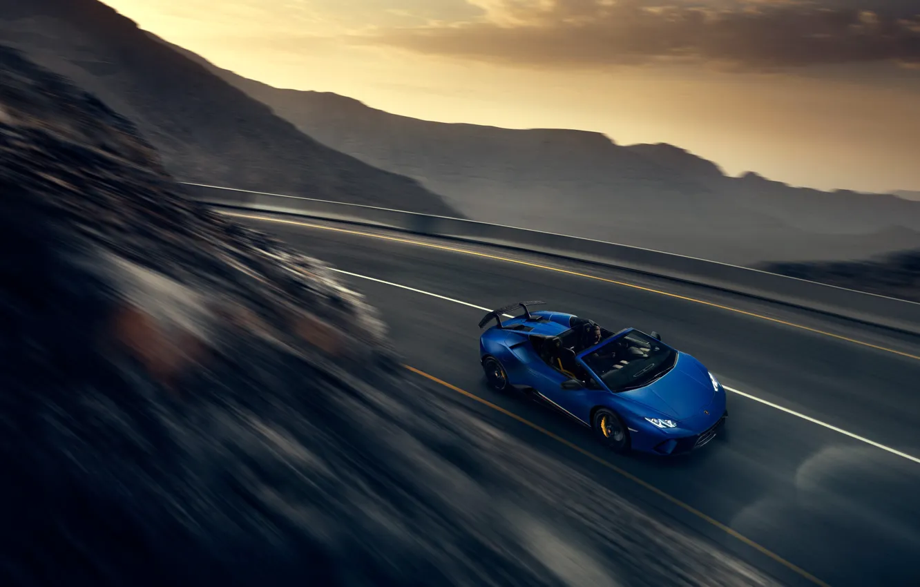 Фото обои скорость, Lamborghini, Spyder, 2018, Performante, Huracan