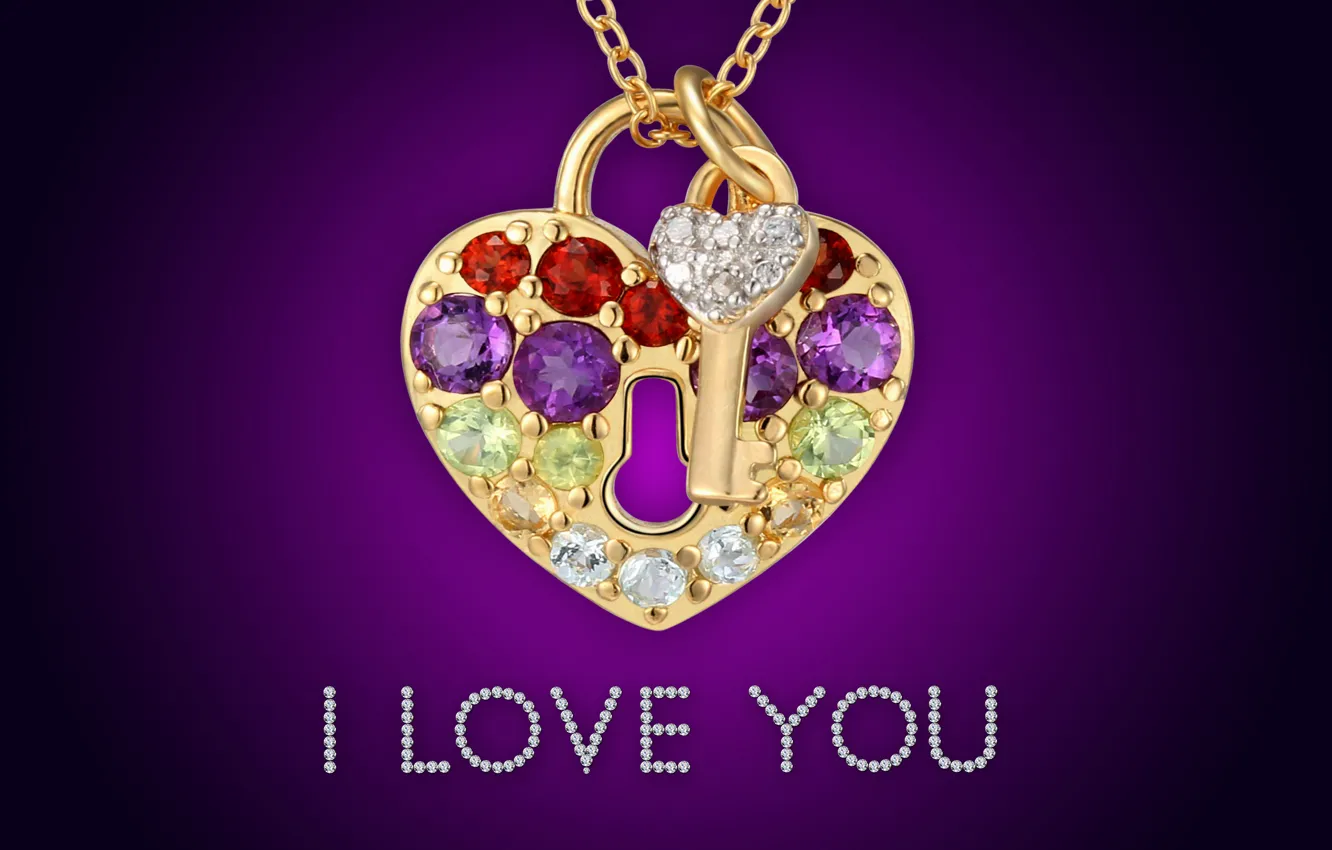 Фото обои golden, love, i love you, heart, glamour, key, brilliant, diamonds