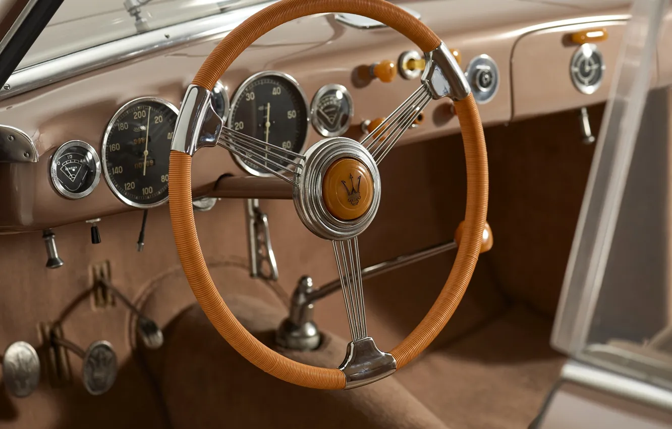 Фото обои Maserati, vintage, 1947, steering wheel, dashboard, Maserati A6 1500 Berlinetta