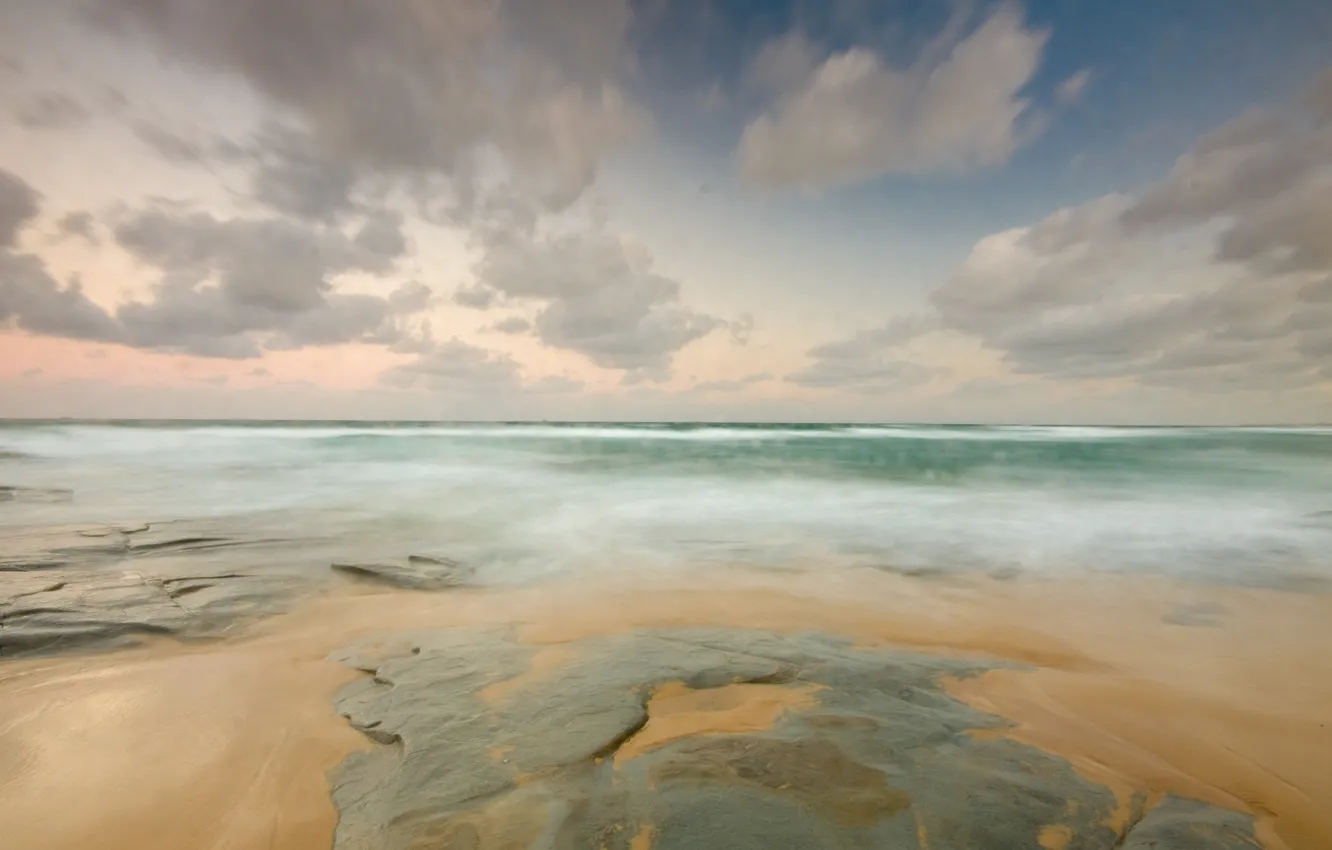 Фото обои море, камни, 150, горизонт