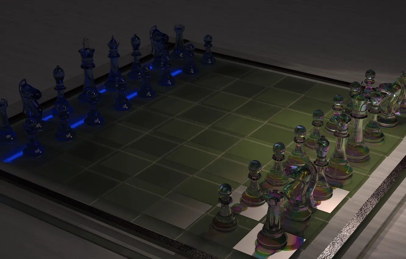 Фото обои стекло, шахматы, арт, доска, ahmet bozdag, chess 3d work