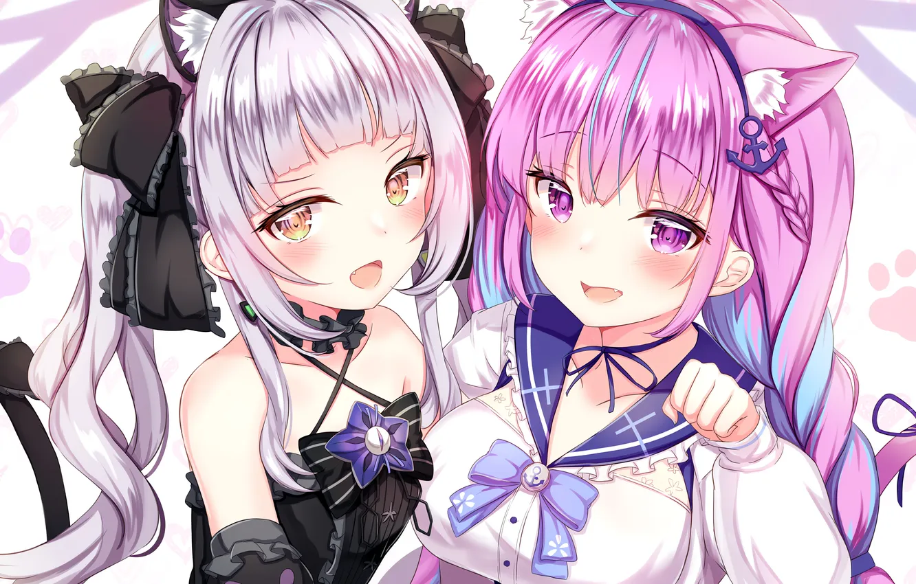 Фото обои sexy, blouse, pink hair, long hair, girls, boobs, animal ears, anime