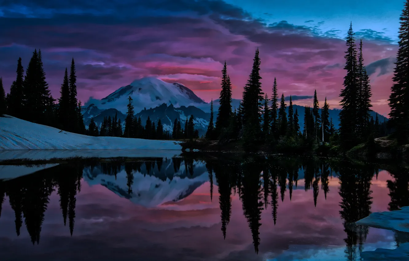 Фото обои деревья, пейзаж, закат, горы, природа, озеро, США, заповедник