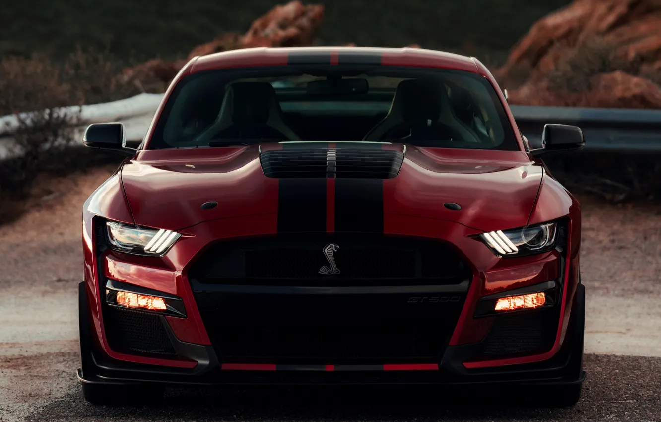 Фото обои Mustang, Ford, Shelby, GT500, вид спереди, кровавый, 2019
