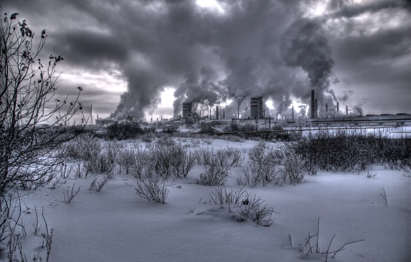 Фото обои зима, завод, дым, smoke, winter, factory, nuclear, атомная станция
