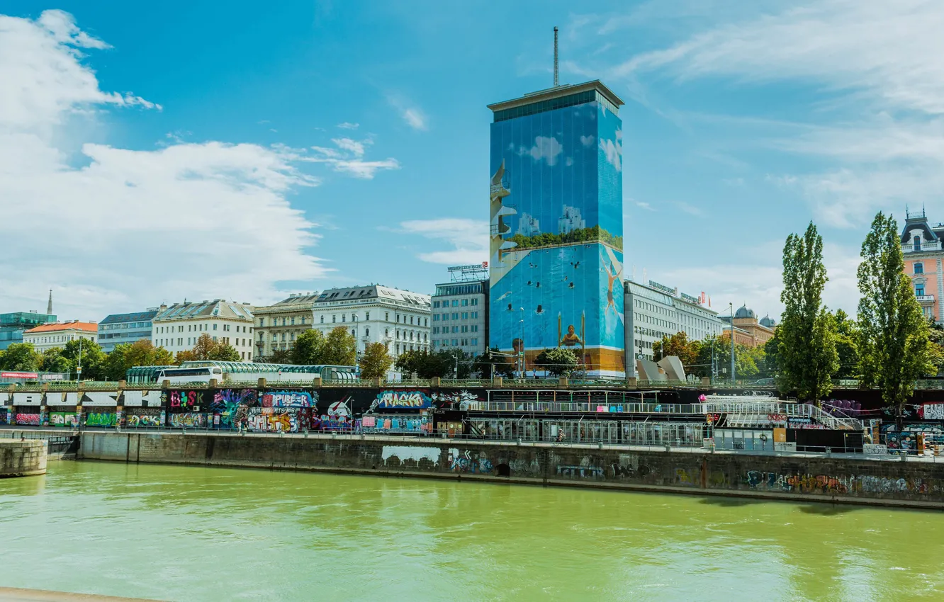 Фото обои город, река, фото, Austria, Vienna