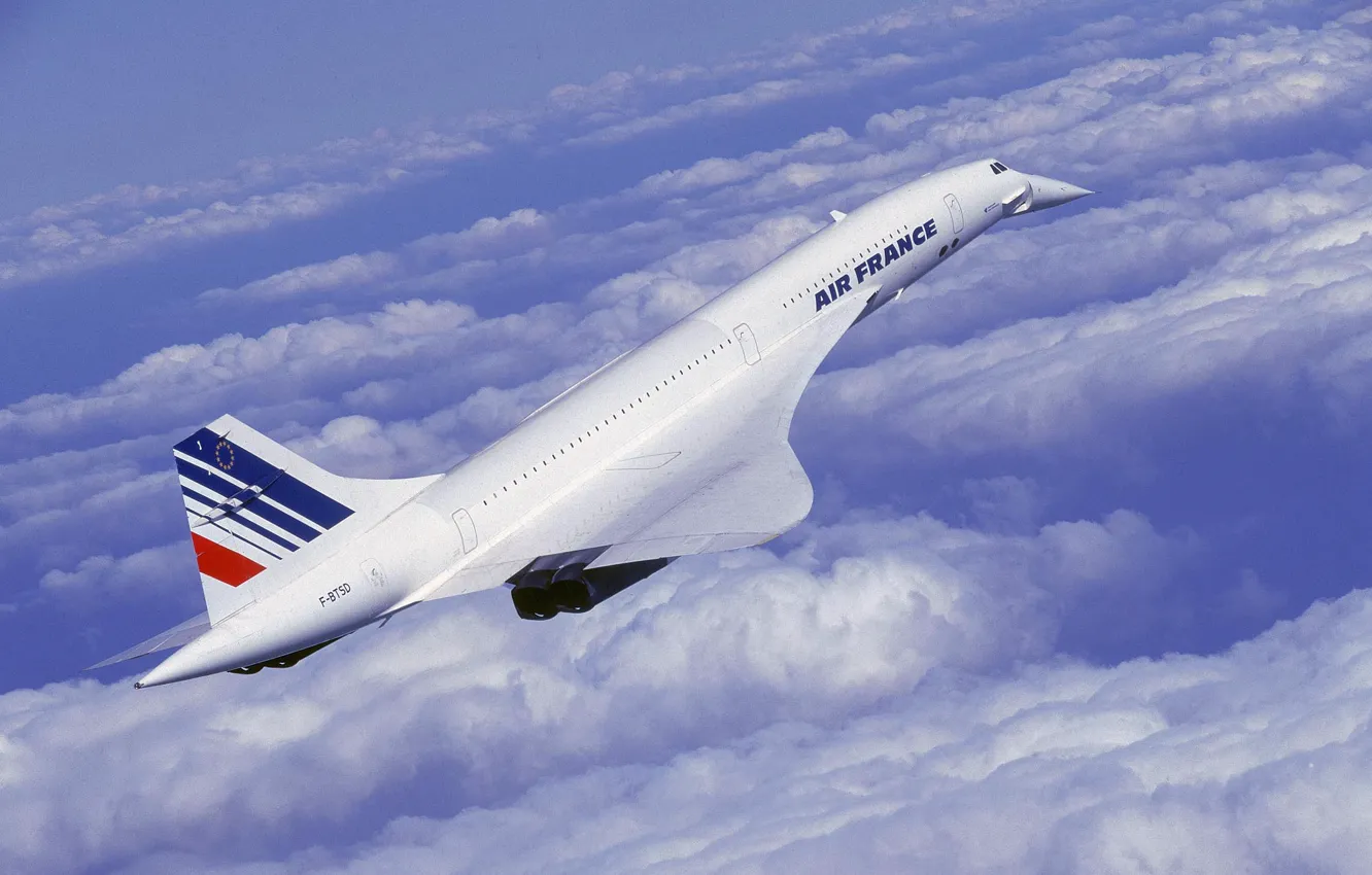 Фото обои sky, clouds, airplane, aviation, liner, supersonic, concorde