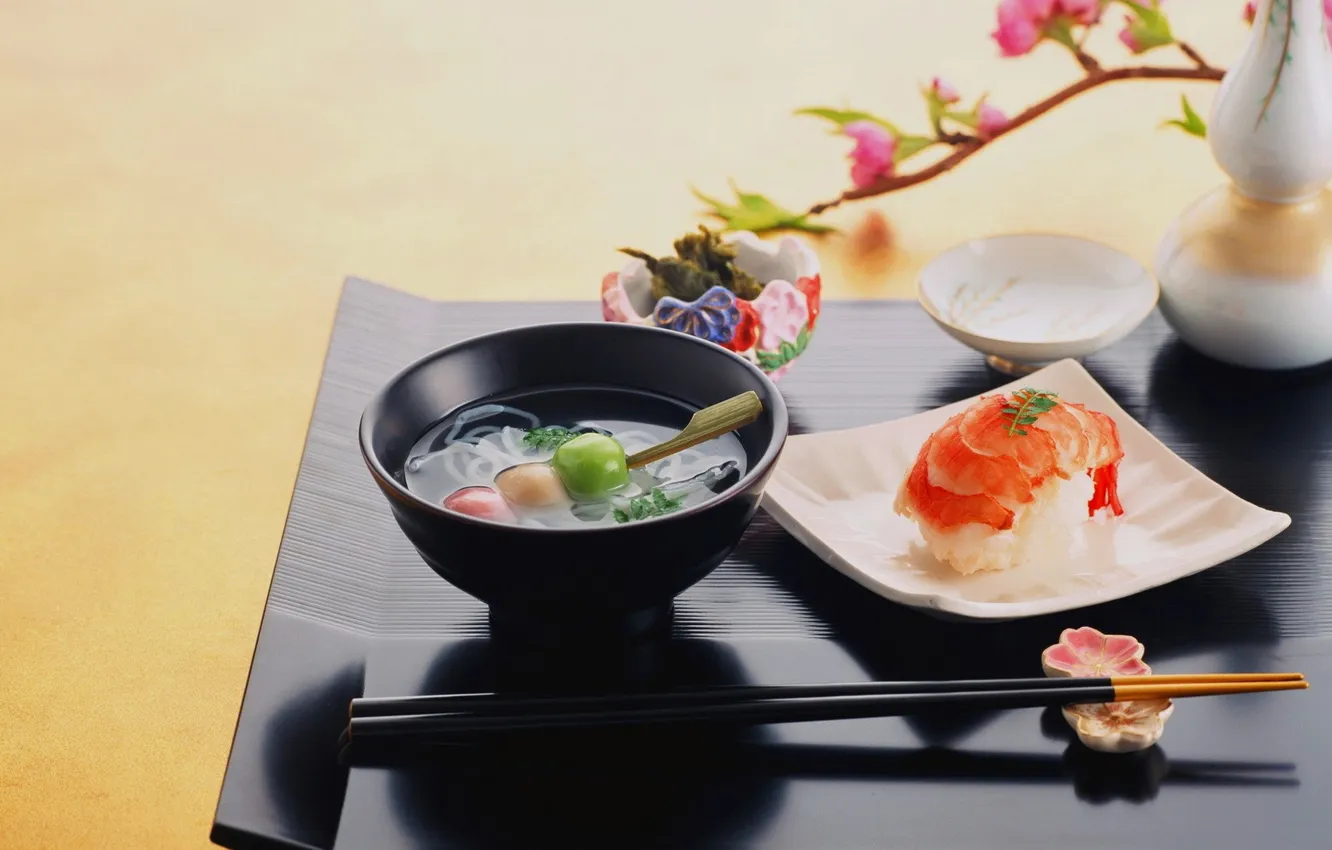 Фото обои еда, рыба, палочки, суши, креветки