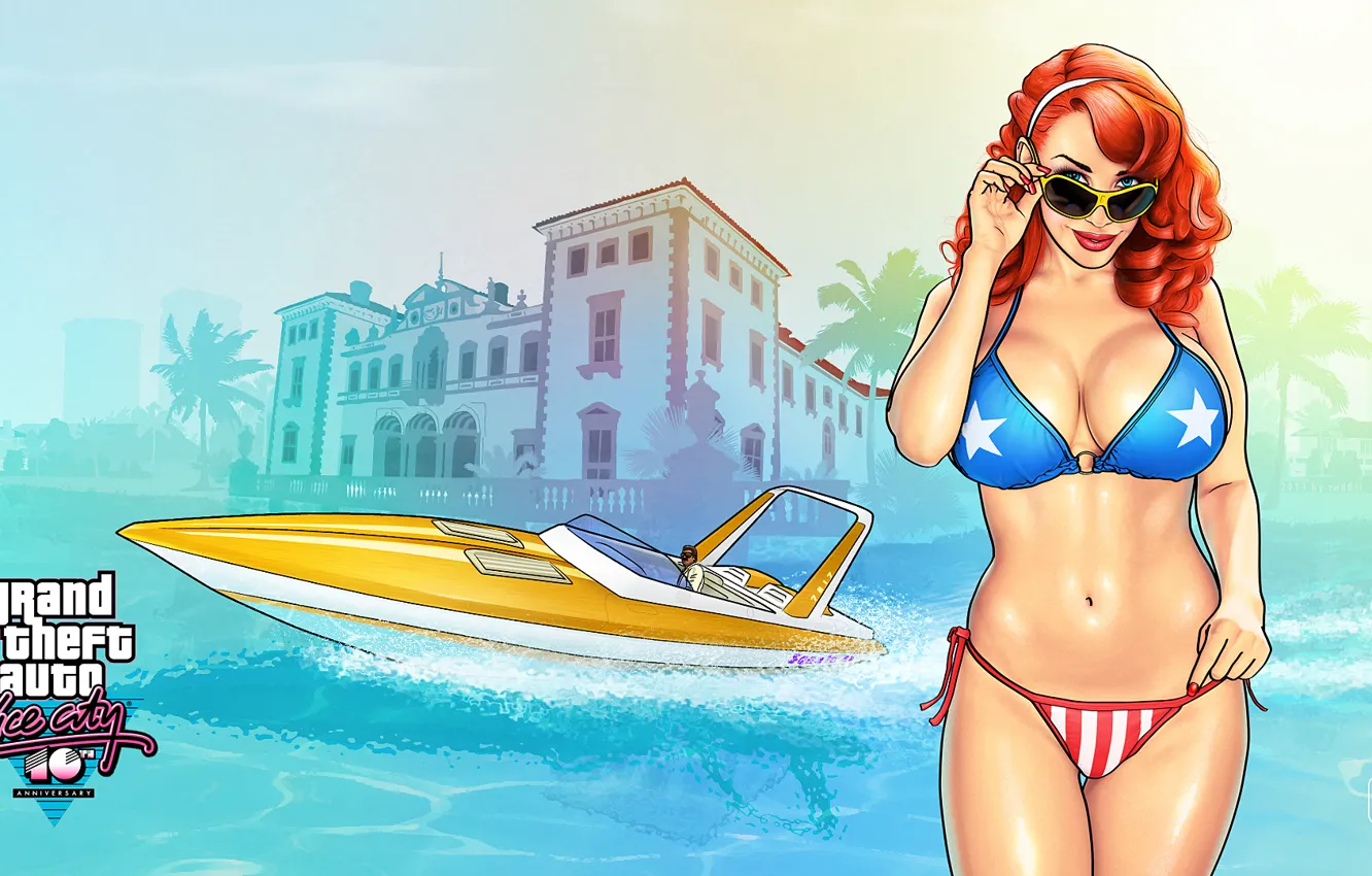 Фото обои девушка, катер, Vice City, Gta, Candy Suxxx