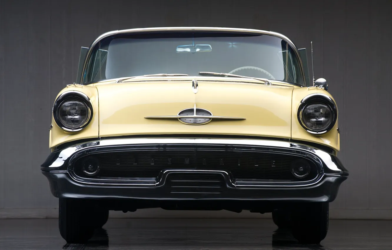Фото обои Yellow, 1957, Convertible, Oldsmobile, Starfire, Retro car