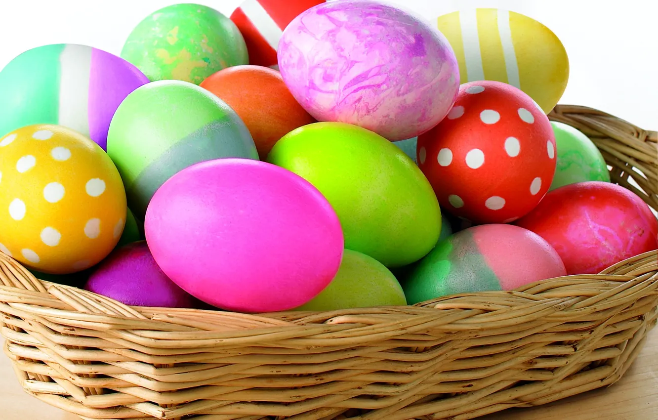 Фото обои краски, яйца, весна, пасха, корзинка