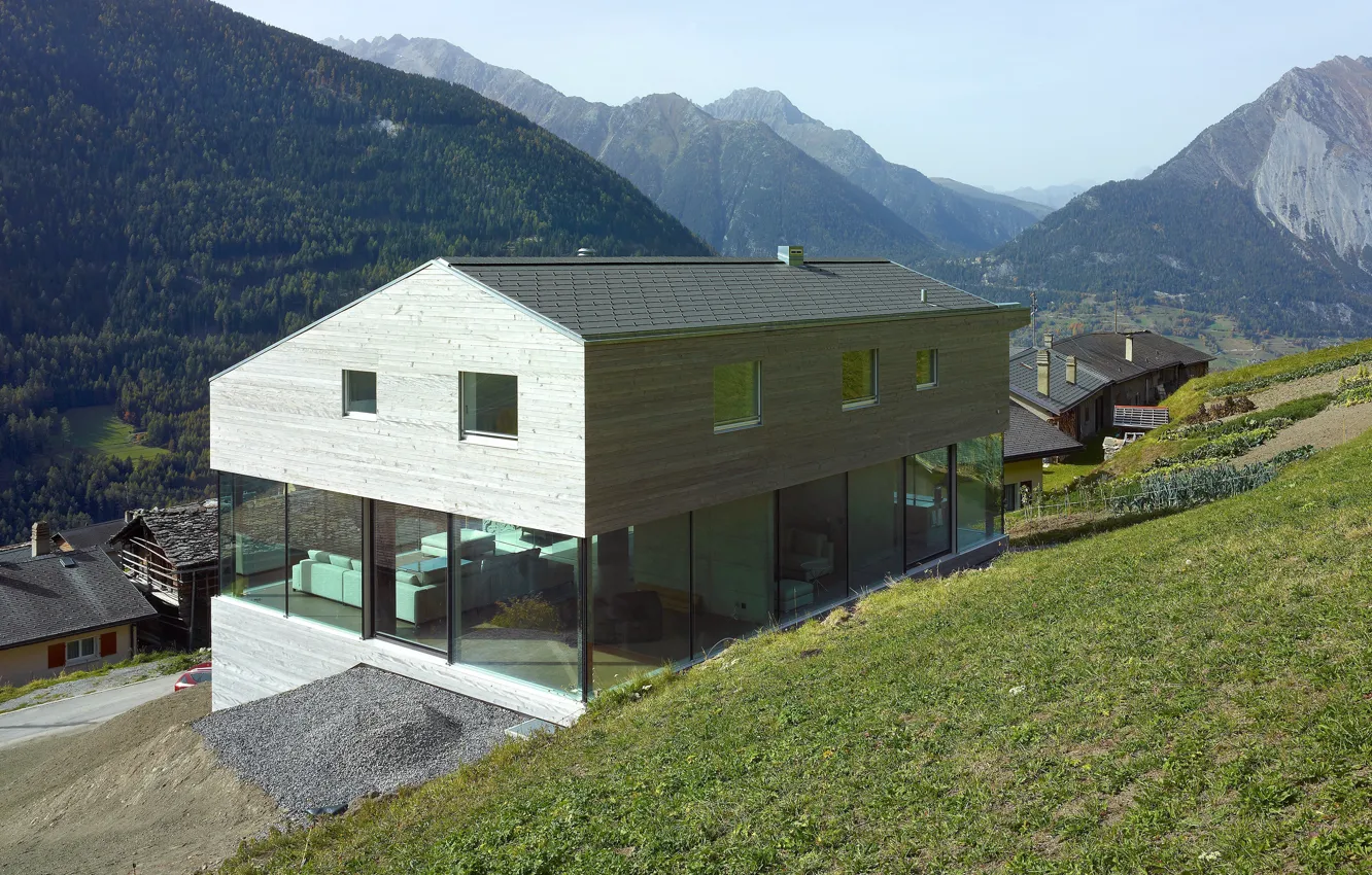 Фото обои горы, вилла, Швейцария, архитектура, house in Switzerland Alps, by Savioz Fabrizzi Architectes, Val d’Entremont House
