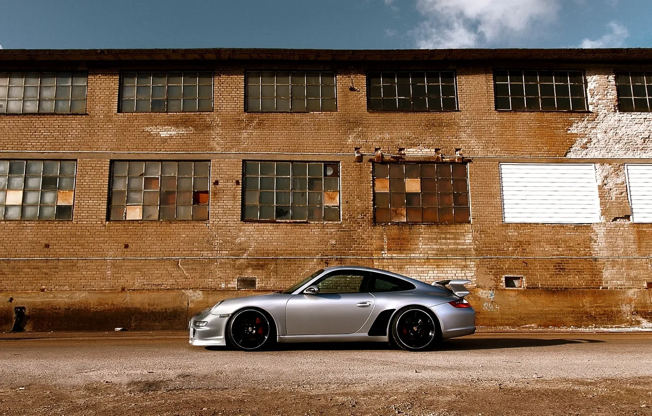 Фото обои скорость, Porsche, мощь, Машина, спорткар, здание.