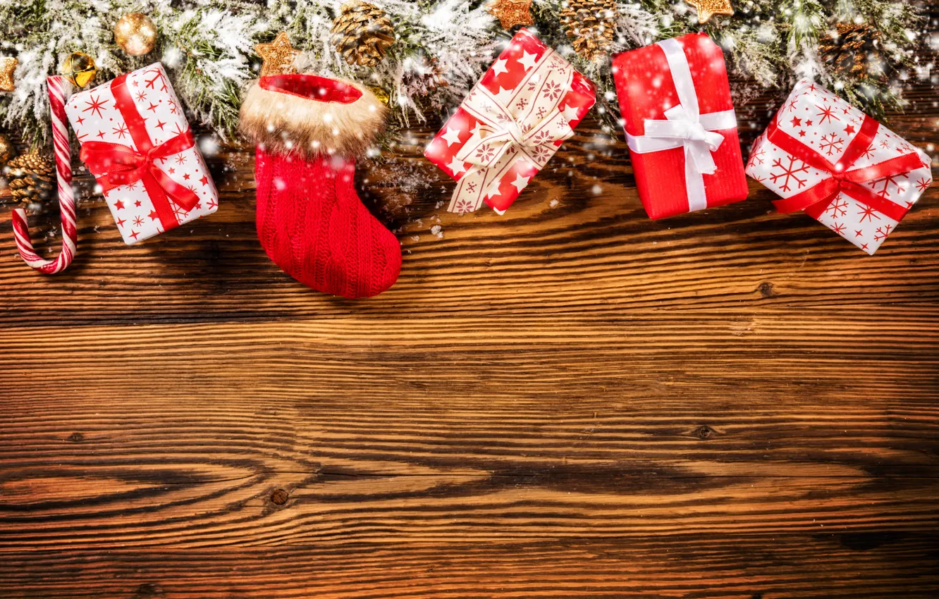 Фото обои снег, украшения, елка, Новый Год, Рождество, подарки, happy, Christmas