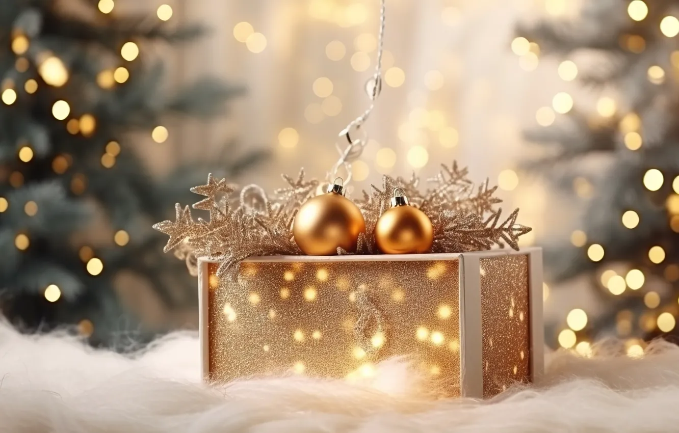 Фото обои украшения, шары, Новый Год, Рождество, golden, new year, Christmas, balls