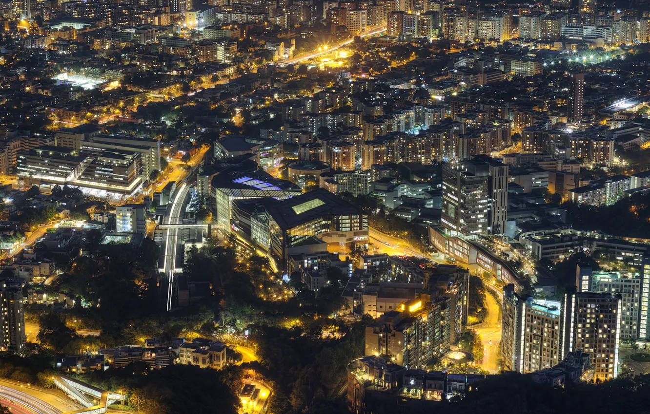 Фото обои city, road, night, hong kong