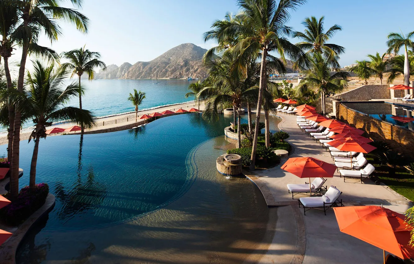 Фото обои пальмы, океан, бассейн, Мексика, курорт, Mexico, Hacienda Beach Cluband Residences