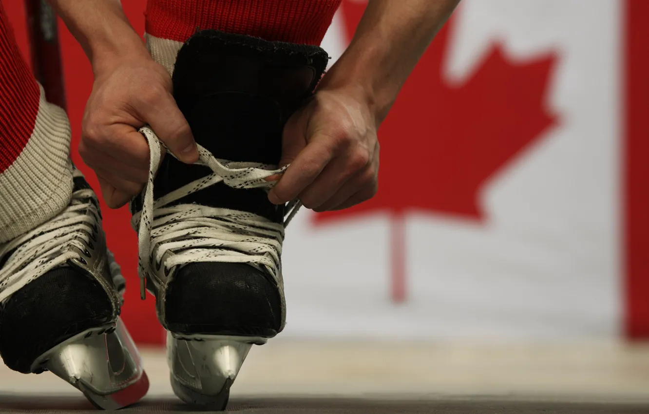 Фото обои игра, Канада, хоккей, шнурки, коньки