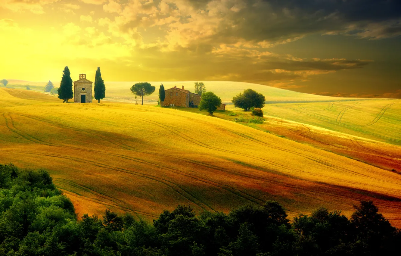 Фото обои поле, небо, пейзаж, природа, Италия