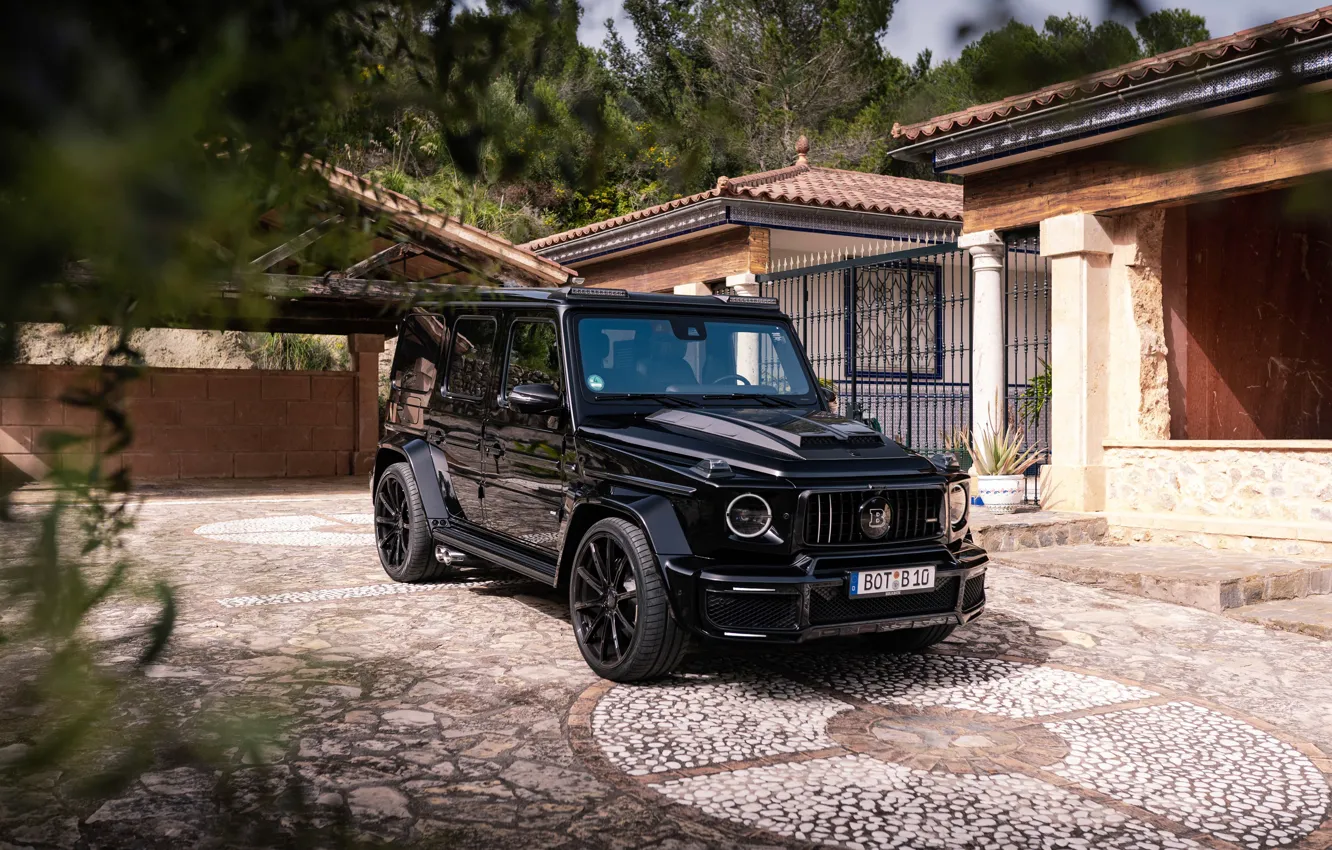 Фото обои House, Mercedes, Brabus, Front, Black, Side, Mercedes - Benz, Forest