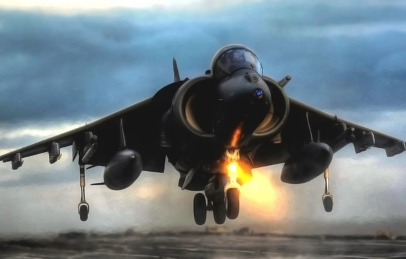 Фото обои Вечер, Самолет, Истребитель, Крылья, Авиация, ВВС, Harrier, Бомбардировщик