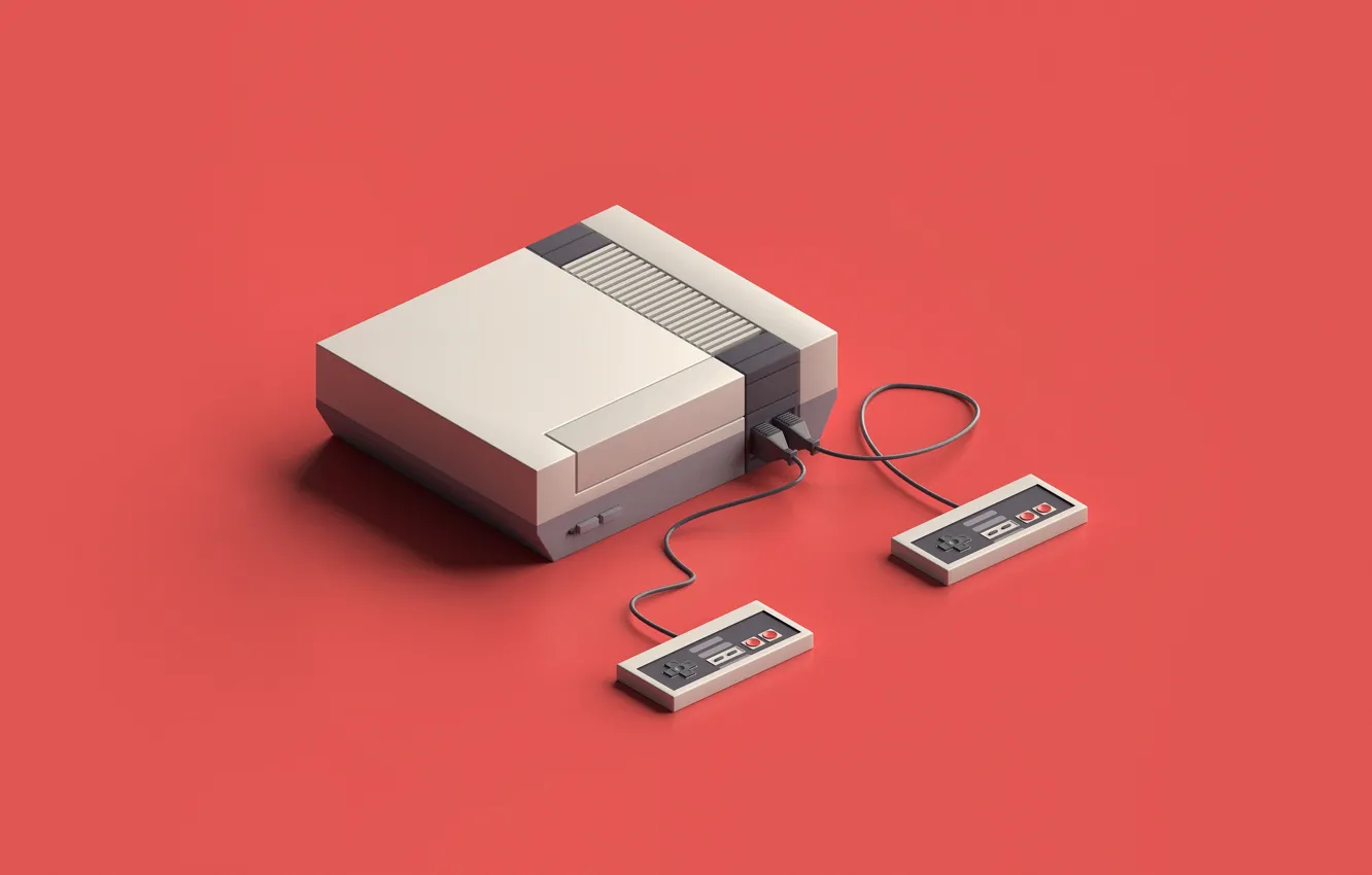 Фото обои Ретро, Art, Приставка, Nintendo, Рендеринг, Retro, Minimalism, Джойстики