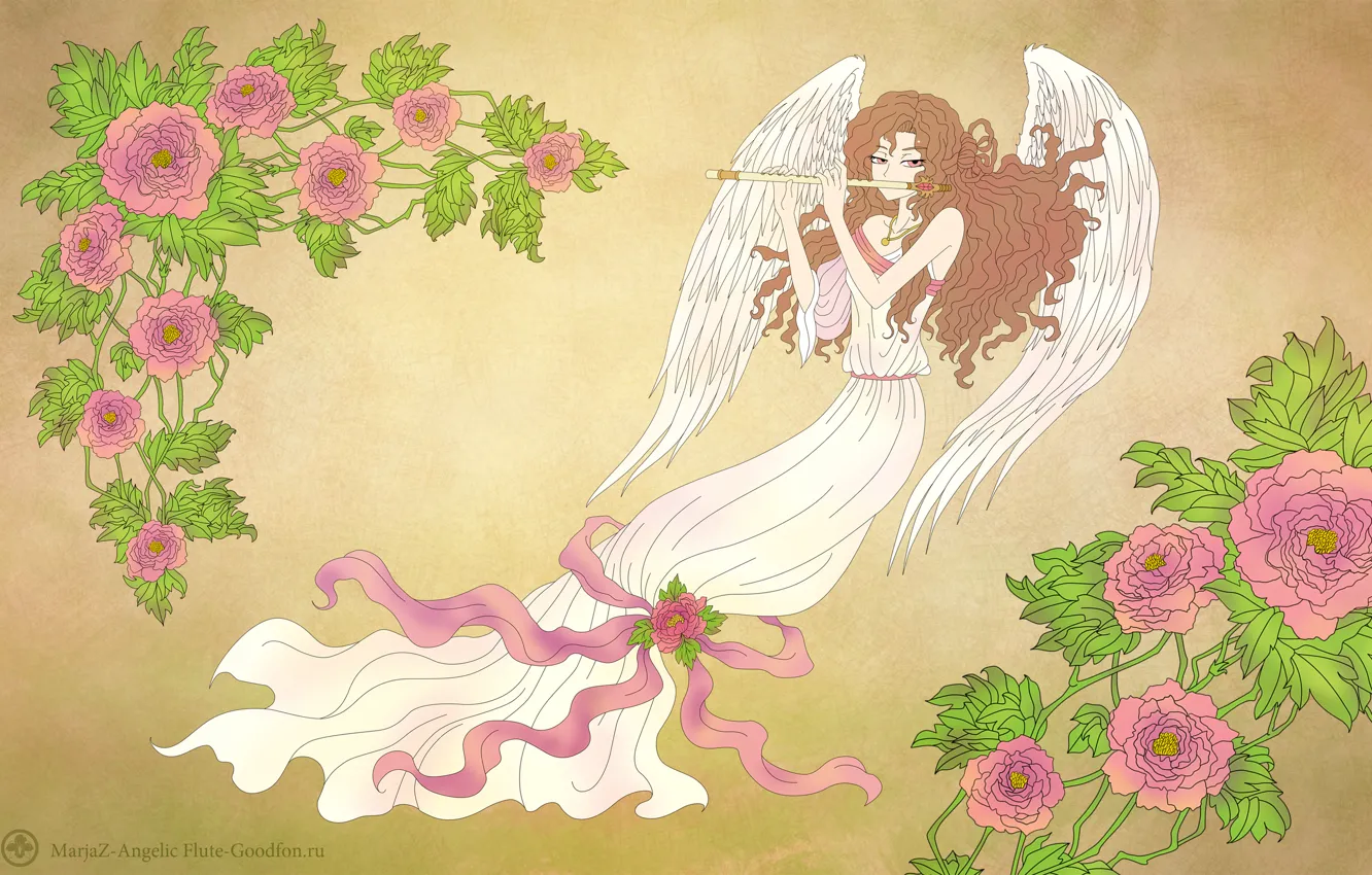 Фото обои цветы, девушки, ангел, аниме